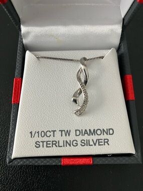Sterling Silver Diamond Infinity Pendant Necklace - 18” Box Chain Necklace FIRM